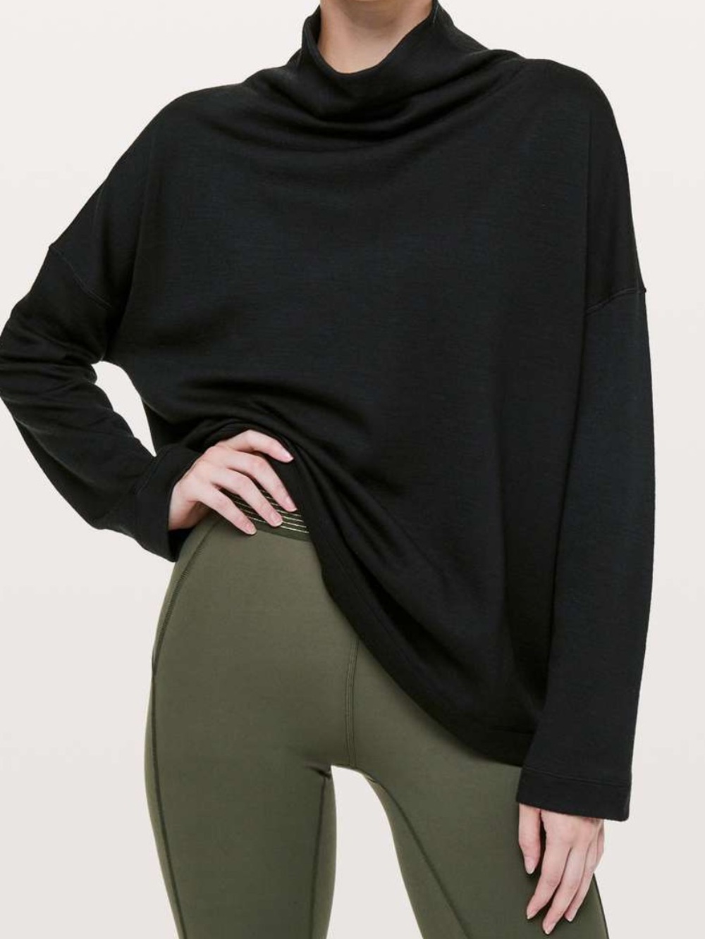 Lululemon Black Principal Dancer Funnel Neck Merino Wool Pullover in Black